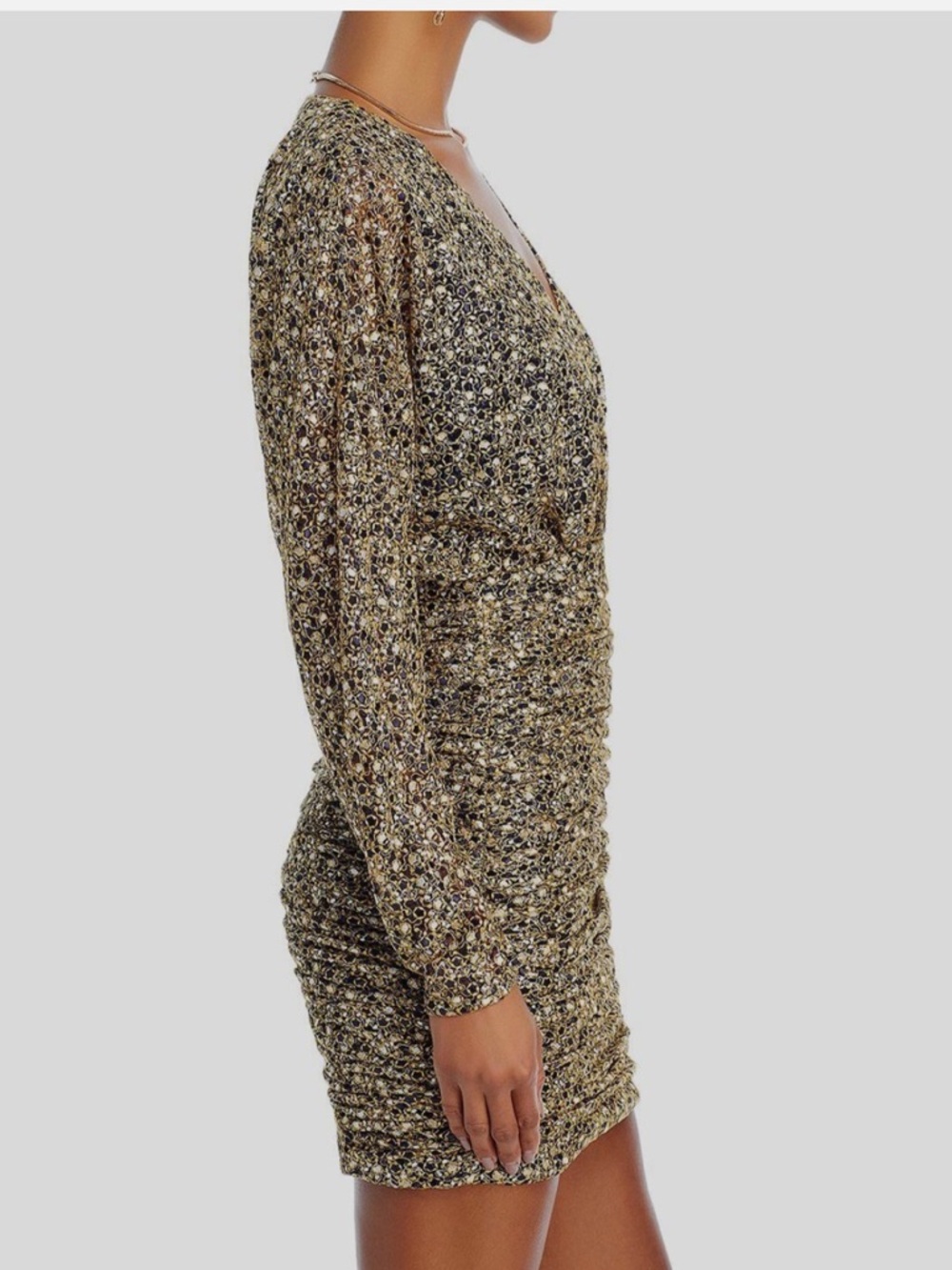 NEW Ramy Brook Women's Gold Mesh Crossover V-Neck Long Sleeve Opal Dress - Picture 4 of 15